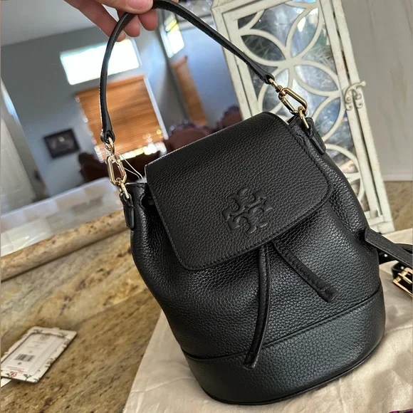Tory Burch Black Leather Backpack (Reposh) Tory Burch Black Leather Logo Flap Braided Tassel Backpack  main image 4